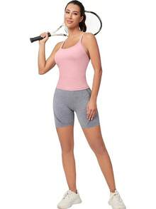 Workout Tops Women With Built In Bra, Sleeveless Gym Tops Seamless Racerback Athletic Yoga Shirts, Activewear - 粉色 - 查看 8