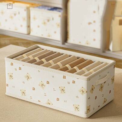 1 hộp nhựa đựng đồ họa tiết gấu dễ thương, hộp đựng quần áo gấp gọn bằng vải dày cho gia đình
