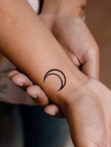 1 件可水洗防水防汗不反光临时纹身贴纸，带深色太阳月亮风图案，适合人群，男女通用，可贴于颈部 - 黑色 - 查看 4