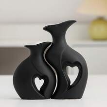 2pcs Black & White Heart-Shaped Vases, Modern Bohemian Hollow Flower Vases, Nordic Style Decorative Vases For Room, Bookshelf, Fireplace, Tabletop, Living Room Accessories - Multicolor - View 7