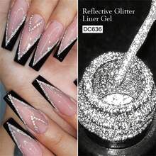Mtssii 3pcs Reflective Glitter Nail Polish Set, Gold, Silver, Pink Spider Line UV Gel, Super Shiny French Line Graffiti Stripe DIY French Nail Art Design Gel Set, Removable Nail Polish Gel, Home Salon Gift For Women - 彩色 - 查看 3