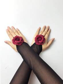 1 Pair Solid Color Elegant Women Finger-Less 48cm Gloves, Suitable For Birthday Party, Performance, Bachelorette Party, Spring/Summer - Camellia Hook Finger - View 5