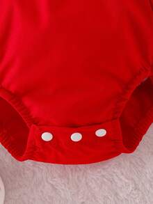 Conjunto de 2 piezas para bebé niña: body con bloqueo de color, bordado de cereza y volantes, con diadema - Blanco - Ver 8