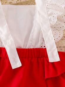Conjunto de 2 piezas para bebé niña: body con bloqueo de color, bordado de cereza y volantes, con diadema - Blanco - Ver 7