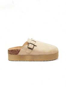 Women's Platform Clogs With Round Toe, Women's Clogs Flip Flops, Cork Insole And Adjustable Buckle Strap - 米色 - 查看 6