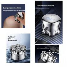 Upgrade Your Grooming Routine, LARGNER 5D Electric Shaver Designed Specifically For Bald Men, Multi-Functional, Waterproof For Wet/Dry Use, Anti-Pinch Technology, LED Display, USB Rechargeable, Perfect Men's Grooming Set - Silver - View 3