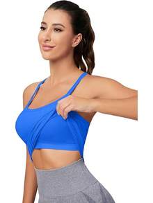 Workout Tops Women With Built In Bra, Sleeveless Gym Tops Seamless Racerback Athletic Yoga Shirts, Activewear - 克萊因布魯 - 查看 4