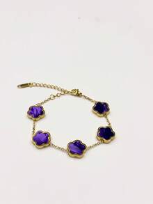 1 件时尚鲍鱼幸运双面五瓣不锈钢手链 - 紫色 - 查看 2