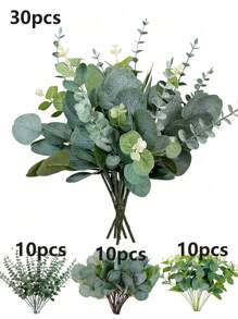 30pcs Eucalyptus Leaf Stem, Fake Greenery Sprigs With Berries For Wedding Flower Vases, Bouquets, Home Floral Decor, Arrangements,Fake Plants