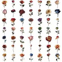 50Pcs Transparent Stickers Wabi Sabi Decor Clear Stickers Flower Stickers Rose Stickers Wabi Sabi Art Aesthetic Stickers PET Waterproof Stickers For Water Bottle,Computer,Laptop,Phone,Luggage,Notebook,Fridge - Multicolor - View 3