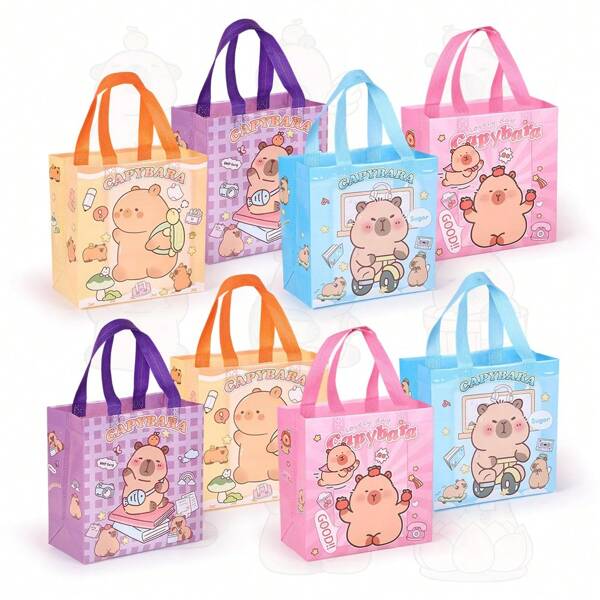 12 piezas Bolsas de regalo con tema de Capibara - Bolsas de regalo lindas con tema de Capibara con asas para fiesta con tema de animales, boda, fiesta de cumpleaños