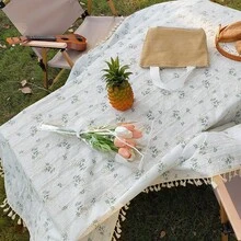 1 khăn trải bàn tua rua vuông, khăn trải bàn tua rua đồng quê tươi mới với họa tiết hoa tử đinh hương, thích hợp cho dã ngoại, tiệc ngày lễ, trang trí phòng, trang trí nhà bếp, trang trí nhà cửa - Nhiều màu - Xem 8