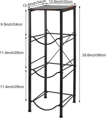 Botellero de 3 niveles con marco de metal y parte superior de madera, para garrafas de 5 galones, color negro