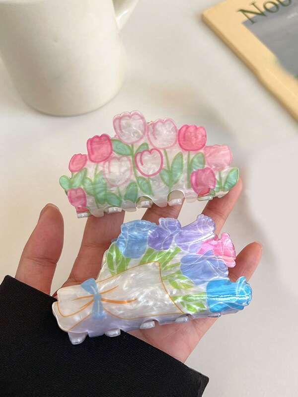 1pc Women's Tulip Flower Claws Cute Casual Daily Hair Accessory For Updo Hairstyling Fashion Hair Accessories Beauty Claw Clips Elegant Hair Clip Casual Hair Claw