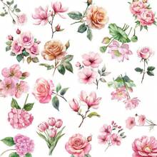 50Pcs Floral Stickers Transparent Stickers Aesthetic Stickers Pink Stickers Plant Stickers Vinyl Waterproof Stickers Aesthetic Laptop Sticker Pack Skateboard Stickers Water Bottle Stickers Notebook Stickers