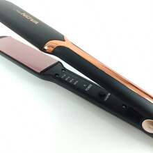 Plancha de pelo 2 en 1 para rizar y alisar con 4 ajustes de temperatura, placas de cerámica con iones negativos y turmalina, calentamiento instantáneo, sin interruptor físico de encendido/apagado