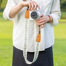 1pc Retro Camera Strap - Adjustable DSLR Shoulder Strap With Floral Pattern, Beige Ends And Metal Buckle, Camera Strap For Photography Equipment, For Photographers