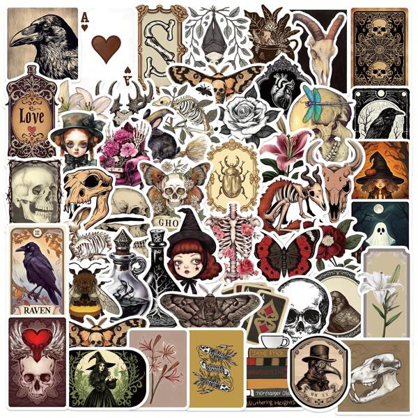 50PCS Vintage Gothic Stickers For Water Bottle,Vintage Aesthetic Skull Stickers Waterproof Vinyl Stickers
