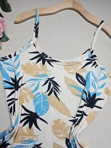 Simple Casual Regata Plus Size G1 Veste 48/50 - Beige and Blue Banana Leaves - View 1