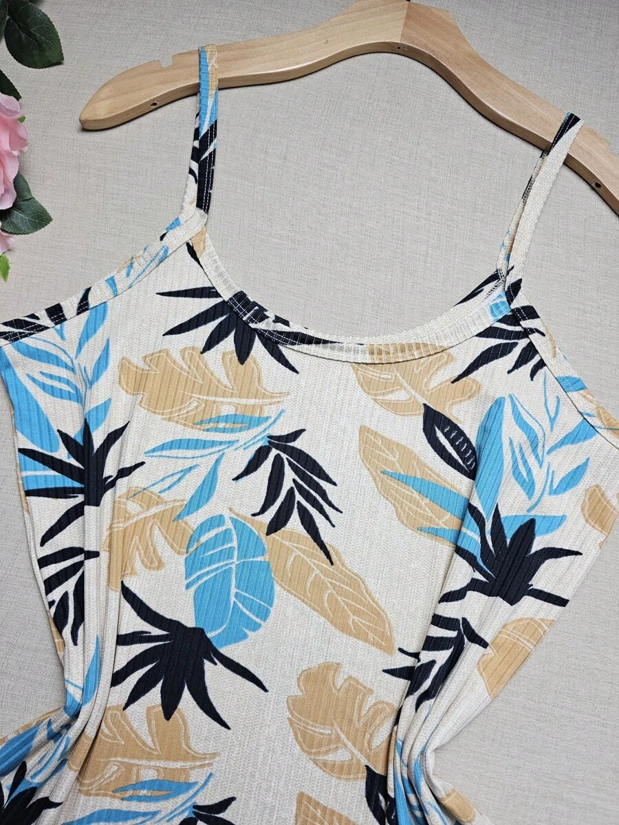 Simple Casual Regata Plus Size G1 Veste 48/50 - Beige and Blue Banana Leaves - View 1