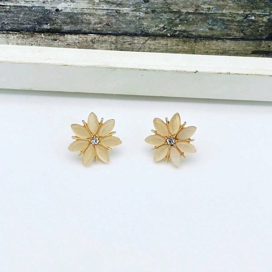 Nouvelles boucles d'oreilles à fleurs en opale, bijoux élégants cadeaux pour femmes et filles - Or jaune - Voir 1
