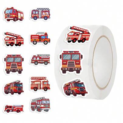 500Pcs Fire Truck Stickers Roll Graffiti Stickers Fire Truck Toys Fire Truck Party Cool Stickers Aesthetic Stickers Vinyl Waterproof Stickers Aesthetic Laptop Sticker Pack Skateboard Stickers Water Bottle Stickers Notebook Stickers