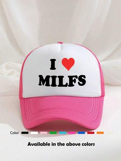 1pc Unisex "I MILFS" Printed Funny Sponge Mesh Trucker Cap, Baseball Cap, Sun Hat, Dad Hat, Suitable For Daily Use, Outdoor Travel, Hiking, Beach, Holiday