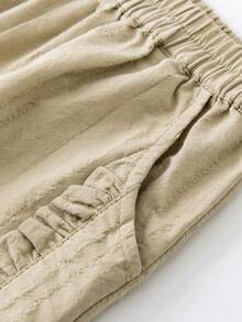 mini bala Girls' Long Pants Children's Soft Breathable Sweet Ruffled Flower Pants - Dark Khaki - View 7