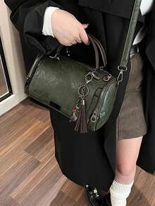 1 件流苏金属饰物女士手提包，复古风格女士工作包，商务休闲波士顿包大容量复古通勤包，节日购物手提包 - 母亲节礼物 - 彩色 - 查看 12
