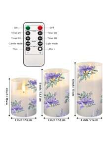Set de 1/3 velas sin llama de cera violeta con diseño impreso, velas LED parpadeantes con temporizador y control remoto, decoración para reuniones en el hogar, bodas, Acción de Gracias, Navidad, cumpleaños, Día de la Madre, fiestas, graduación