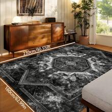1pc Luxury Black & Gray Vintage Boho Area Rug With American Creative Elements, Rectangular Soft & Anti-Slip Carpet For Outdoor, Entryway, Living Room, Bedroom, Laundry Room, Bathroom, Game Room, Machine Washable, Home Decor