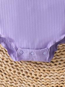 2pcs/Set Baby Girl Ribbed & Butterfly Print Solid Short Sleeve Bodysuit Outfit - Multicolor - View 6