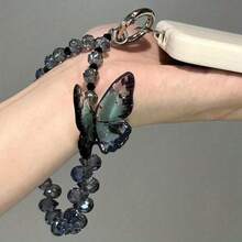 水晶蝴蝶串珠手机挂饰，【防摔】可拆卸时尚水晶手链挂绳，适用于手机、包包、钥匙扣、相机，可用作吊坠装饰