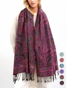 FADZOYLE 1 件奢华双面佩斯利分层提花羊绒围巾柔软大披肩和头巾罩衫纱笼头巾适合晚礼服异国风情围巾四季皆宜