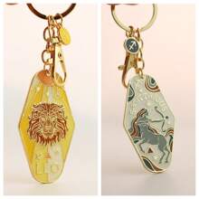 1 pièce Porte-clés signe du zodiaque Bélier/Taureau style bohème, anneau de clé d'hôtel en métal émaillé, cadeau parfait pour la famille, les amis, les collègues, les partenaires, les anniversaires, les accessoires de voiture, les breloques de sac, l'école, le style gothique mignon Y2K
