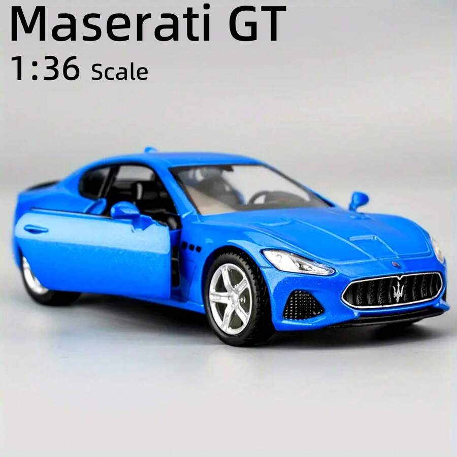 Modelo de coche deportivo Maserati GT a escala 1:36, vehículo de juguete de aleación de zinc con apertura de puertas, sin batería requerida, regalo ideal para niños