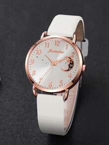 3 件套女士时尚休闲月亮和星星数字表盘石英腕表套装，不含表盒