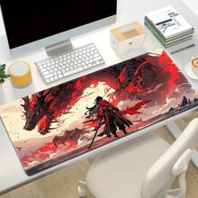 Extra Large Precision Edged Gaming Mouse Pad - Dragon Warrior Design, Rubber Base, Rectangular Anti-Slip Desk Mat, Washable, Non-Slip Computer Mousepad For Esports Back To School