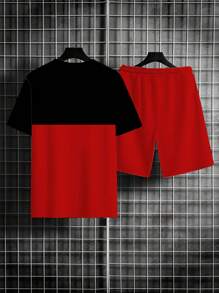 Men's "Be Yourself" Graphic Sportswear Set - Made Of Polyester Knit Fabric, Round Neck Design, Drawstring Shorts, Pockets Details, Regular Fit, Suitable For Plus Size