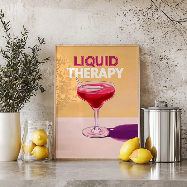 Cocktail Poster-Girly Bar Cart Art-Preppy Pink Posters-Retro Wall Decor-Pink Cocktail Wall Print, No Frame
