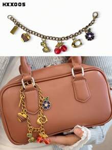 HXXOOS 1 Peça Pingente de Bolsa Vintage de Metal Multi-Pingente - Decoração de Corrente com Dinossauro Fofo, Cereja, Flor, Coração para Bolsas e Mochilas Femininas, Pingente de Bolsa Estilo INS, Presente para Namorada, Adequado para Looks Diários