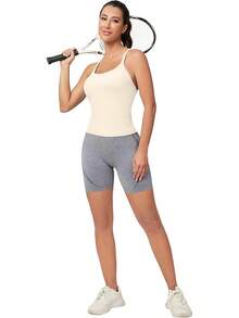 Workout Tops Women With Built In Bra, Sleeveless Gym Tops Seamless Racerback Athletic Yoga Shirts, Activewear - 象牙 - 查看 8