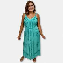 Vestido Indiano Midi Alças Liso com Bordados 802