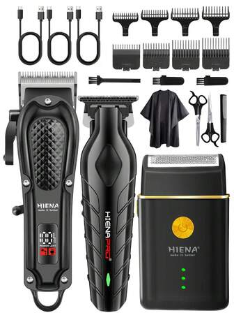  HIENA 1 st, 2 st, 3 st, multifunktionella sladdlösa hårklippare och skäggtrimmers för män, USB-laddande hårklippare för män, precisionstrimmare i T-form och rakapparat, hår-, skägg- och helkroppsskönhetsverktyg, lämplig för hem och frisörsalonger, är presentval till fars dag och helgdagar