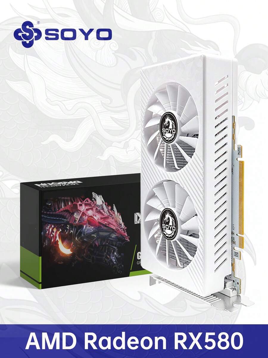 SOYO AMD Radeon RX580 8G 显卡 GDDR5 显存 256 位游戏卡 DP 接口 适用于台式电脑 GPU