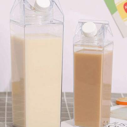 1000/500毫升透明塑料牛奶盒水瓶，便携式可重复使用果汁茶牛奶容器，方形设计，仅限手洗，防漏密封，轻便耐用，适用于家庭、办公室、学校、春季野餐、夏季海滩、返校季，是送给孩子和家人的理想礼物。