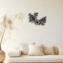 1pc Elegant Minimalist: Artistic Hardworking Bees Flower Honey Metal Sign, Wall Artwork, Modern Craft Sign Hanging Decor, Suitable For Office, Home Living Room, Bedroom, Terrace, Kitchen, Courtyard Walls, Shop Lobby Hanging Decor, Cafes, Ballrooms, Bars, Countryside, Farmhouse Decorative Walls, Housewarming, Festival Gifts