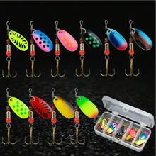 Estuche de 10 piezas Conjunto de lentejuelas giratorias de largo alcance, lentejuelas metálicas pintadas en varios colores, señuelo de pesca de 3 ganchos