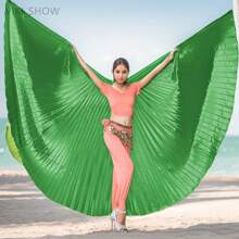 Gold Butterfly Wing Belly Dance Costume - 360° Cloak, Suitable For Stage Performance, Festival And Nightclub Entertainment, Polyester, Including Stretch Rod, Fits Height 61-69cm, Butterfly Skirt Halloween