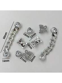 8pcs Shoe Decoration Set With Pearls, Chains & Cute Bear-Shaped Charms, Metallic-Looking, Removable & Suitable For Clogs, DIY Fashionable Accessories
